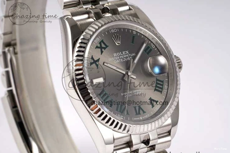 MiroTime 0425 DateJust 36mm SS DIWF 1:1 Best Edition 904L Steel Gray Dial Green Markers on Jubilee Bracelet SA Upgraded 2312